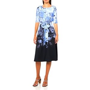 Kasper Blue and Black Floral Midi Dress